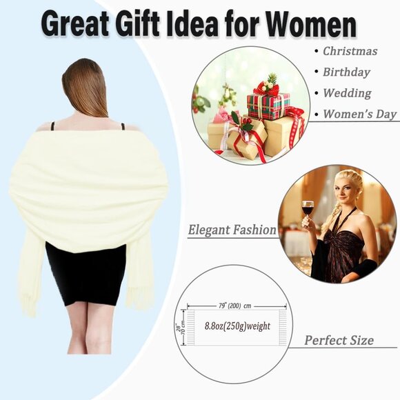🆕 Women Cream Scarf Pashmina Shawl Evening Dress Wedding Winter Warm Large Wrap - Picture 4 of 6